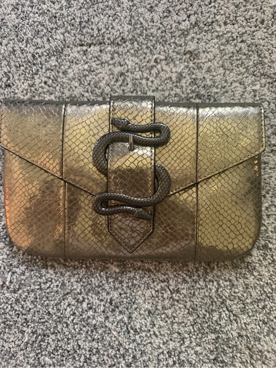 Express Handbags - Express Metallic Gold Snake-Accent Clutch